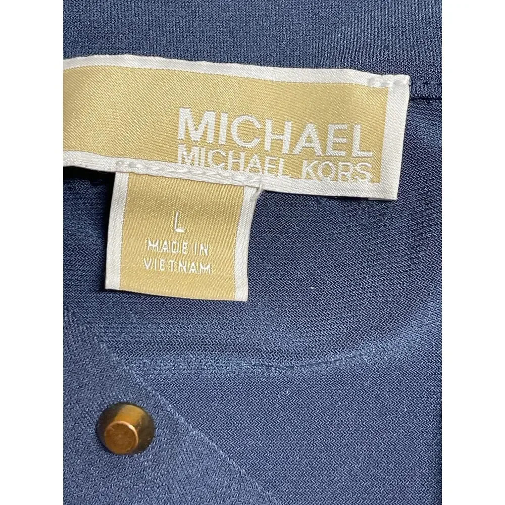 Michael Kors Navy Blue Gold Studded Sleeveless V Neck Tank Blouse Top Size L